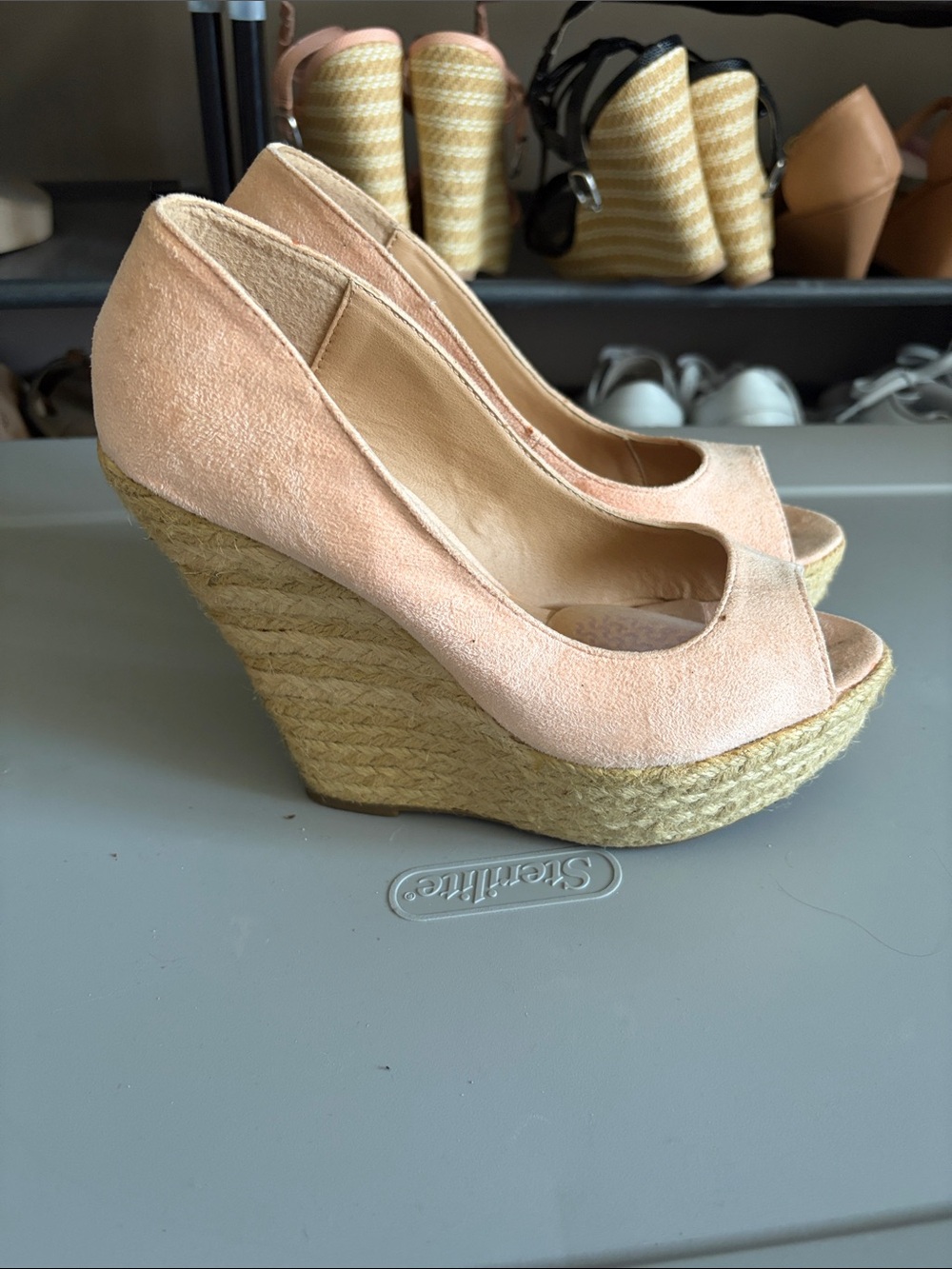 Peep-Toe Espadrille Wedge Heels in Blush Pink 7.5 guc